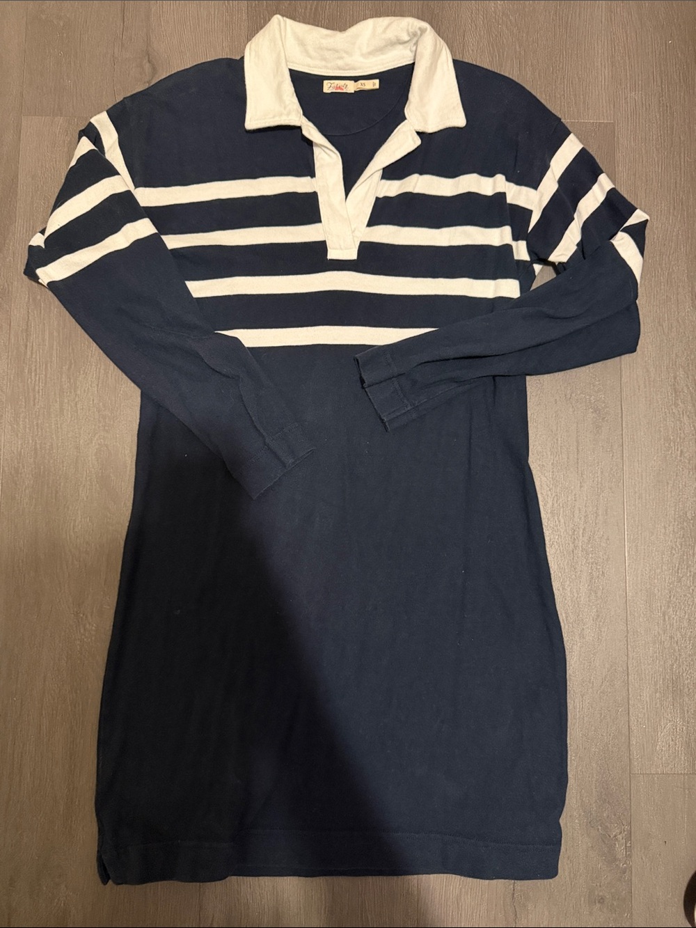 Faherty Navy and White Striped V-Neck Rugby Dress